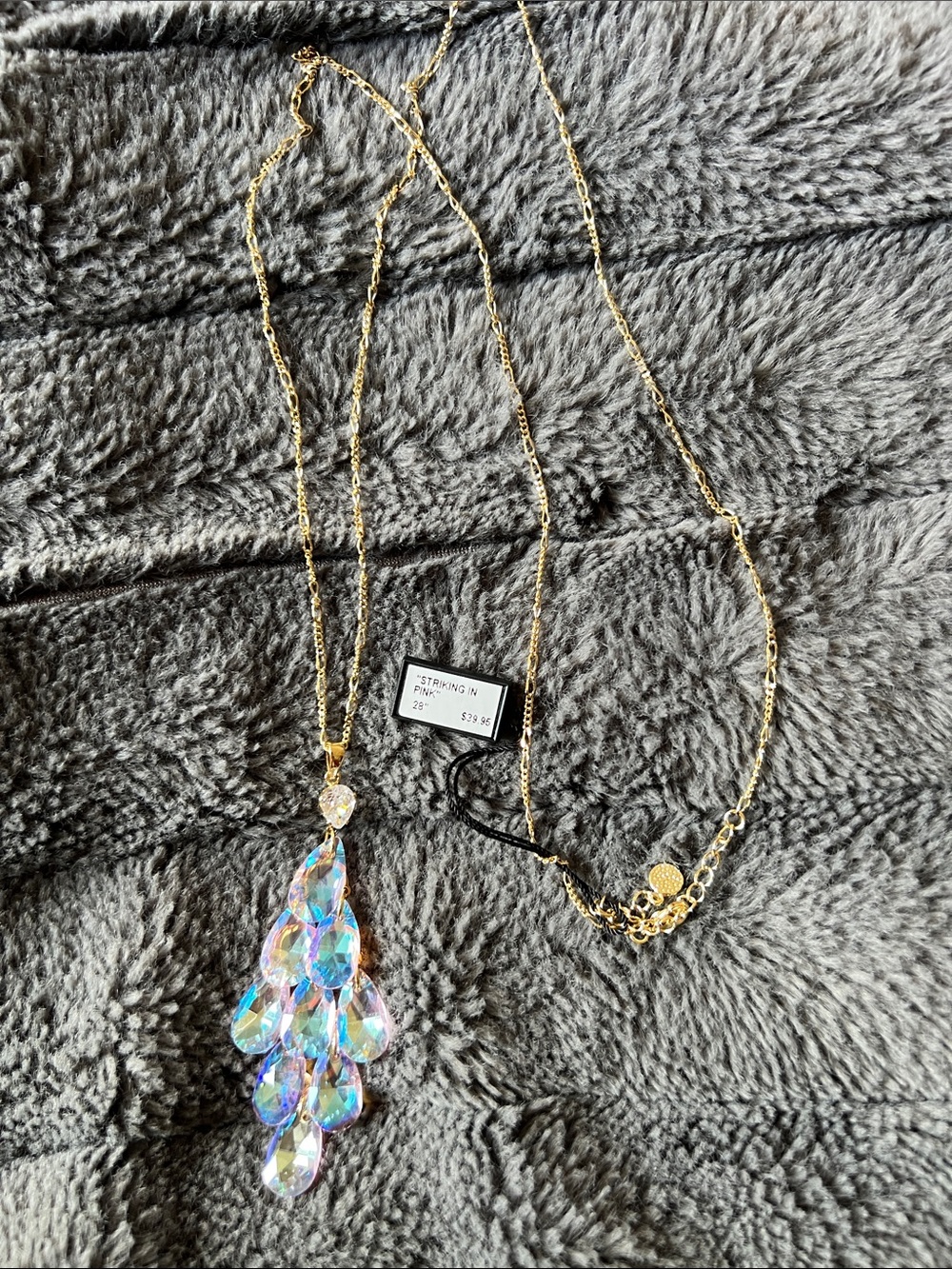 Gold-tone Iridescent Teardrop Cascade Necklace - Women Jewelry